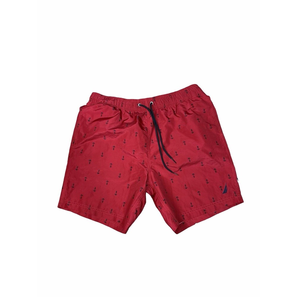 Nautica Mens Red Anchor Print Swim Trunks Shorts Size Medium L Beach Swimming